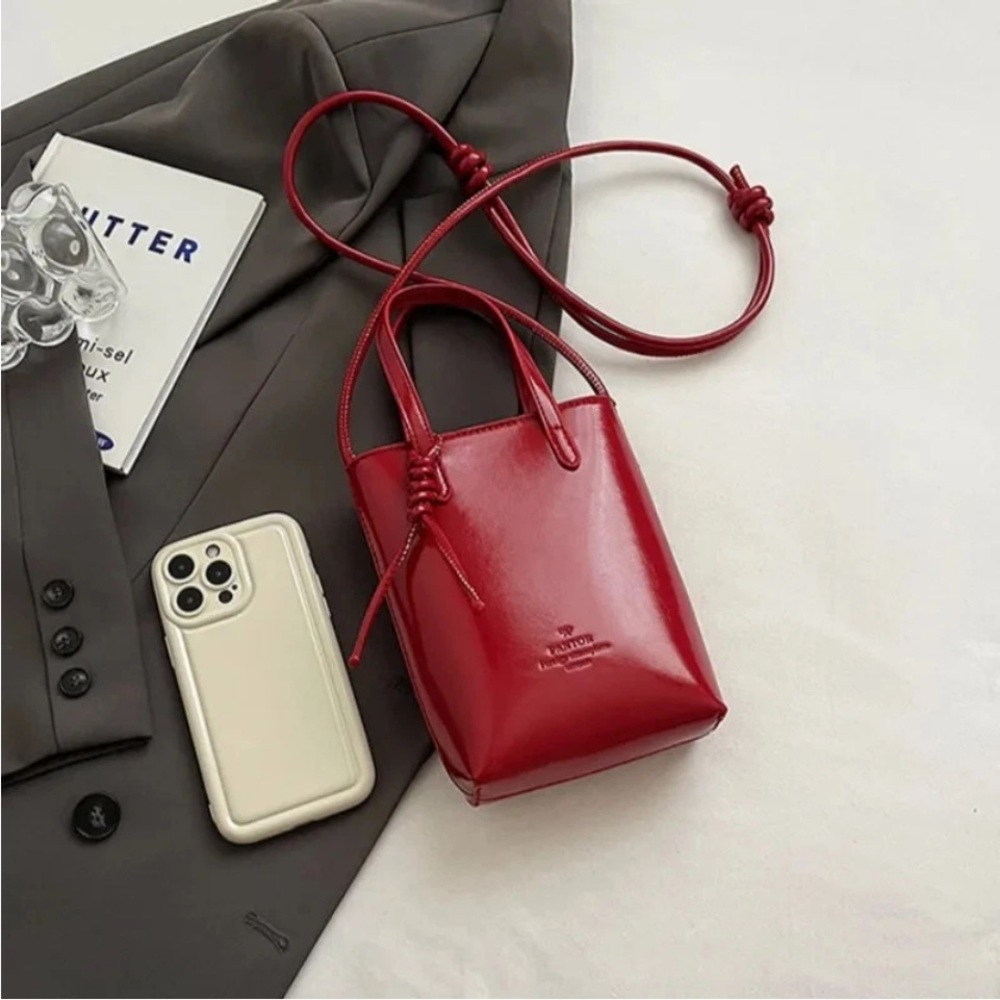 Compact Red Crossbody Bag with Knot-Detail Strap - Picture 2 of 11